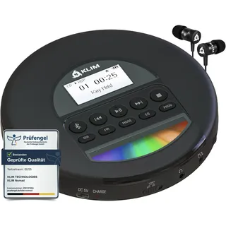 KLIM Nomad - Tragbarer CD-Player Discman mit langlebigem Akku - Inklusive Kopfhörer - Kompatibel mit CD-R, CD-RW, MP3 - Mit TF-Reader, Radio FM, Bluetooth - Ideal für Autos - NEU 2022