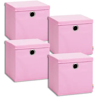 Storanda | 4er Set Aufbewahrungsbox 34x34x33 cm mit Deckel | Extra Große Griffe | Stabil & Faltbar | Regalbox für Würfelregal | Ideal für Zuhause & Kinderzimmer | Rosa
