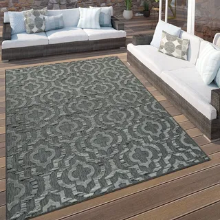 In- & Outdoor Terrassen Teppich Ethno Muster Bordüre Wetterfest Modern In Grau Grösse 60x100 cm - Grau