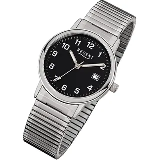 REGENT F-704 Herrenuhr Edelstahl 35 mm Schwarz Zugband 5 BAR - Schwarz