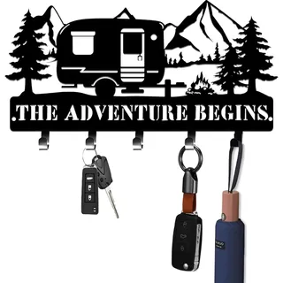 GOSLYLY Schlüsselhalter aus Metall, Schlüsselbrett mit5 Haken, Schlüssel Organizer Wand Schwarz, Schlüsselhalter für Wandhaken Dekor, key holder, Multifunktionshaken für Flur, Büro, Küche,(Wohnwagen)