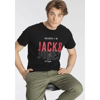 JACK & JONES T-Shirt »JCOKOMPO Kurzarm-Design mit Print und optimaler Passform« Print, modisch, regular fit, Baumwolle, Rundhals, schwarz,