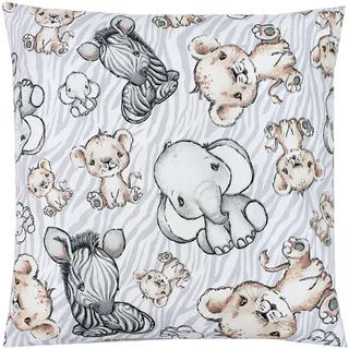 TupTam Kinder Kissenbezug Kissenhülle Dekorativ Gemustert, Farbe: Safari/Grau, Größe: 80 x 80 cm