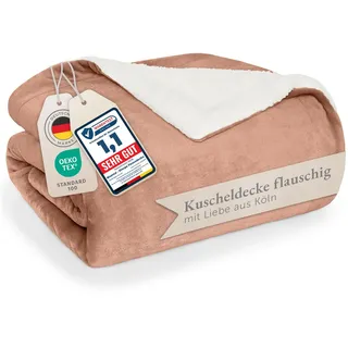 Blumtal Premium Sherpa Kuscheldecke flauschig 150x200 cm - Oeko-Tex zert. Sofa Decke mit Dicker Sherpa-Innenseite - super Flauschige Decke extra dick und wärmend - Cozy Fleecedecke - Dusty Pink
