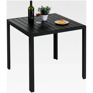Gartentisch aus Aluminium, 75x75cm WPC Balkontisch wetterfest, quadratischer Terrassentisch, rutschfester Esstisch für den Außenbereich, schwarz