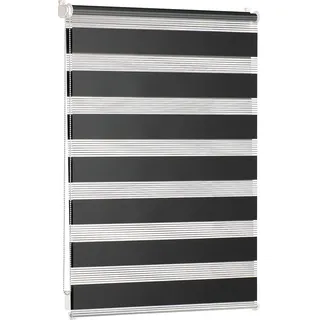 Blumtal Doppelrollo 120 x 130 - 155cm - Klemmfix Rollo, Rollos für Fenster ohne Bohren, Klemmrollo für Fenster & Türen, Schwarz - Schwarz
