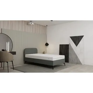 Polsterbett MAVILO - Komfortbett mit Stauraum, Einzelbett, 100x200cm, Grau, Taschenfederkernmatratze mit Kokosmatte, H2/H3 - Grau