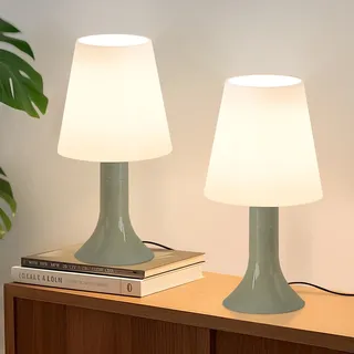 ZMH Tischlampe Wohnzimmer Tischleuchte 2er Set Grün mit Kabel Nachttischlampe E14 Tischlampen Moderne Landhausstil für Esstisch Schlafzimmer - Grün