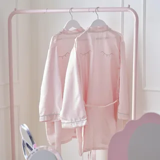 Ginger Ray Pink Satin Robe with Embroidered Sleepy Eyes Detail for Girls 7-9 Years