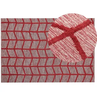 Beliani Kurzflor-Teppich Sivas 200/140 cm , Rot , Textil , Grafikmuster , Rechteckig , 140x200 cm , Teppiche und Böden, Teppiche, Orientteppiche
