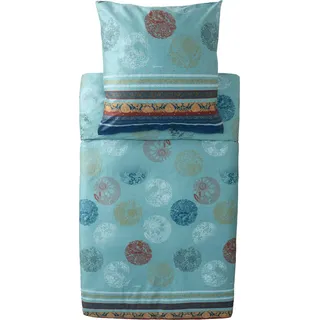 Bassetti Satin-Bettwäsche-Garnitur FLORENCE Farbe TURCHESE T1 Größe 135x200+80x80 - Türkis, Gold, Rot, Blau