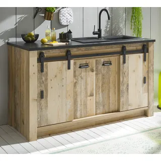 furn.design Unterschrank Used Wood 161 x 93 x 64 cm Anthrazit