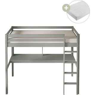Sunny Sil Hochbett aus Holz mit Schreibtisch in Grau | Kinderbett Mit Matratze | Einzelbett mit Treppe in 208 x 100,5 x 172 cm | Für Matratzengröße: - Grau