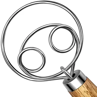 TEEVEA Dänischer Teigbesen aus Edelstahl, Teigbesen im niederländischen Stil, Brotteig, Handmixer, Holzgriff, Küchenbackwerkzeuge, Brotherstellungswerkzeuge und Zubehör