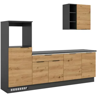 MID.YOU Küchenzeile 260 cm Eiche Artisan schwarz