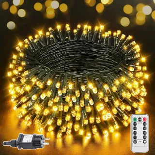 Weihnachts Lichterkette 10M mit 100 warmweißen LEDs – 8 Modi, Fernbedienung mit Timer, Memory Funktion – IP65 Wasserfest – Weihnachtsbeleuchtung für Innen und Außen, Balkon, Garten, Party, Deko