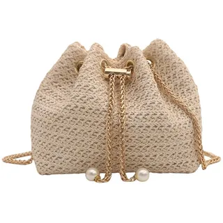 TOFBS Strandtasche Damen Häkeltasche den Sommer Stroh Clutch mit Kette Crossbody Tasche Vintage Boho Stil Umhängetasche für Strand Urlaub Reisen (Beige)