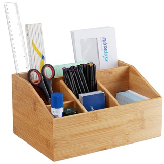 Relaxdays Schreibtisch-Organizer braun Bambus 6 Fächer 28,0 x 19,5 x 14,0 cm