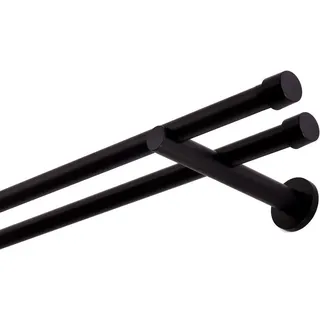 MDEKOR Gardinenstange schwarz 120 cm 2-läufig, 19 mm aus Metall Wandbefestigung Endstück Kappe