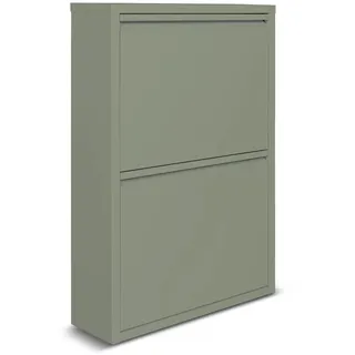WDMT Metall-Schuhschrank 2-Türen - 50 x 15 x 71,5 cm - Platzsparendes und Stilvolles Schuhregal - Moderne Schuhschränke - Schuhaufbewahrung - Grün