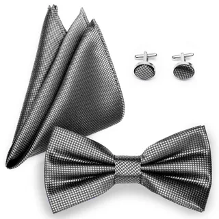 Ladeheid Fliege mit Einstecktuch Set Herren inkl. Manschettenknöpfe SETBHC (12cm x 6cm, Grau)