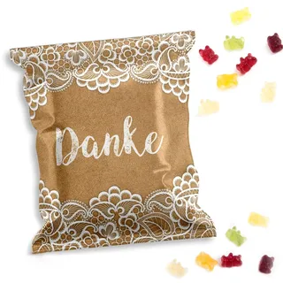 Danke Fruchtgummi Tütchen 7x9 cm 50 Stück - kleines Gastgeschenk mit Aufdruck Danke - Süßigkeiten Give Away Hochzeit Geburtstag Kunden Geschenk - Logbuch-Verlag