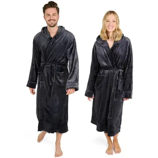 Blumtal Bademantel Damen & Herren L - OEKO-TEX zert. Morgenmantel mit Kapuze, extra flauschig, lang, für Sauna, Anthrazit-Grau