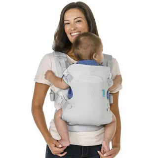 Infantino Flip 4-in-1 Light & Airy Babytrage, Atmungsaktiv, Lordosenstütze, Verstellbarer Hüftgurt, Kopfstütze, Ergonomischer Sitz, Weiche Riemen für Neugeborene von 3,6-14,5 kg, Hellgrau