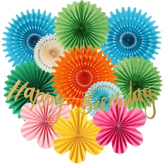 SUNBEAUTY 12 Stück Papier Fächer Geburtstagsdeko Hängend Papier Fans Happy Birthday Girlande für Geburtstag Hochzeiten Baby Shower Party Dekoration