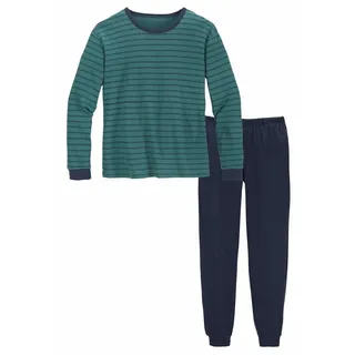 LE JOGGER le jogger® Pyjama 1 Stück, 2 tlg. Schlafanzug mit zweifarbig gestreiftem Oberteil, blau
