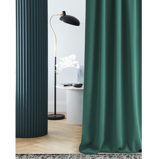 ROOM99 Vorhang mit Kräuselband Laurel 140 x 260 cm Breite x Höhe Verdunkelung Blickdicht Schiebegardinen Curtain Gardine Wohnzimmer Schlafzimmer für Schinensystem Dunkelgrün, 1 Stück