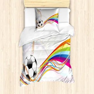 ABAKUHAUS Fußball Mantele, Regenbogen-Muster-Linie, Milbensicher Allergiker geeignet mit Kissenbezügen, 135 cm x 200 cm - 80 x 80 cm, Mehrfarbig