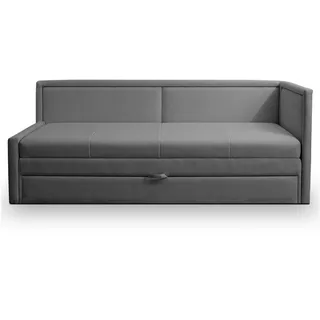 Selsey Polsterbett 91 x 205 cm Schlaffläche 163 x 189 cm Gepolstertes Bett Tagesbett Sofabett Jugendbett Robuster Stoff T30 Schaumstoff Ausziehbar Stauraum Dunkelgrau Caprili