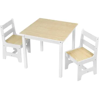 Happyment Kindertisch mit 2 Stühlen – Kinderzimmermöbel – Spieltisch – Kinder-Schreibtisch – Weiß/Eiche - Weiß