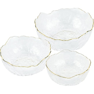 Navaris Glasschüssel Set mit goldenem Rand - 3 Größen - Glas Servierschüssel Set für Salat Dessert Obst Snacks - Salatschüssel Glasschale rund