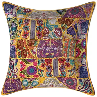 Stylo Culture Bohemien Dekorativ Baumwolle Sofa Kissenbezüge 60x60 cm Mangogelb Dekokissen Vintage Patchwork Wohnzimmer Couch Kissenhülle Abstrakt Quadrat Umschlagverschluss Kissen Bezüge - 1 STK.