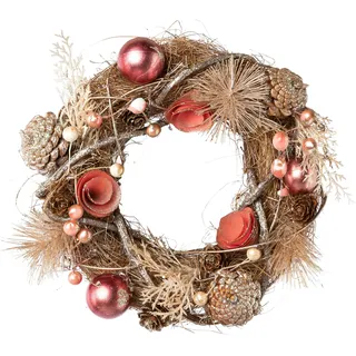 Creativ deco Dekokranz »Weihnachtsdeko«, mit Kugeln, Beeren, Zapfen und Blüten, rosa