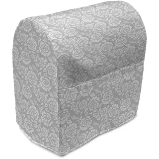 ABAKUHAUS Grau Standmixerabdeckung, Vintage Style Weiße Rosen, Küchengerät Taschenhülle mit Taschen, 36 x 39 x 24 cm, Grau weiß - Grau, Weiß