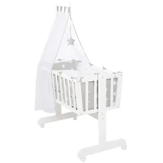Roba Babywiegenset Little Stars , Weiß, Grau , Textil , Stern/Sternzeichen , 40x90 cm , Babymöbel & Kindermöbel, Babyzimmer, Babybetten, Stubenwagen & Babywiegen