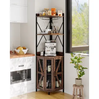 183cm Küchenschränke, Eck-Weinschrank mit Steckdose, industrieller Weinschrank mit LED-Streifen und Glashalter, 5-stöckiger Spirituosenschrank für die Hausbar, ideal für kleine Räume, Vitrinen, 12 Far