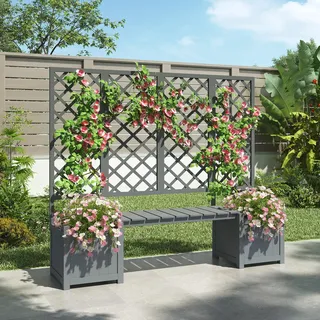 FAVSH Pflanzkübel Mit Rankgitter – Blumenkasten mit Rankhilfe für Kletterpflanzen, Blumen, Sichtschutz für Garten, Terrasse und Balkon, Dunkelbraun Massivholz Tanne, Viel Platz für Pflanzen (Grau)