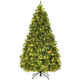 Costway 210cm LED Künstlicher Weihnachtsbaum, Tannenbaum geschmückt, mit Klappsystem und Metallstaender