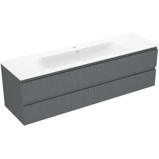Mexen Rivel Badezimmer-Unterschrank 160 cm mit Waschbecken Vela, 2 Schubladen, geriffelt, Graphit matt/Weiß matt - 91A20-16047-? - Weiß