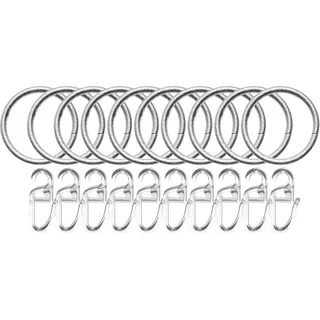 10er Set Ø 35/40 mm Gardinenringe Silber mit Faltenlegehaken »Köln« Gardinenstange, 2021192set - Silber