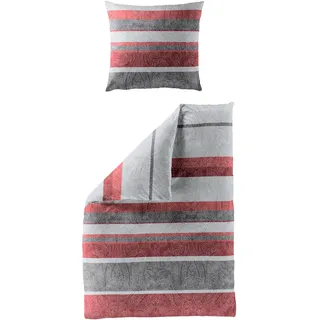 BIERBAUM Bettwäsche »6908« 2 Stk. tlg. Biber, 100 % Baumwolle, pflegeleicht rot