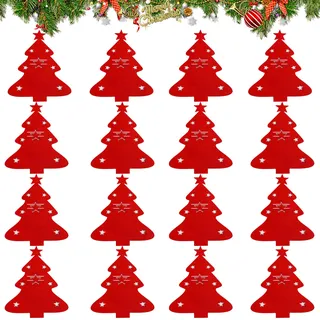 LOMIMOS 16 Stück Weihnachtsbaum Bestecktasche Filz,Rot Grün Weihnachtsbaum Tischdeko Besteckbeutel Geschirr Besteck Taschen für Party Tisch Weihnachtsdeko