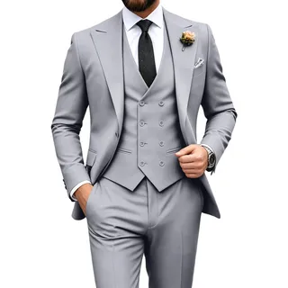 Herrenanzug, Slim Fit, 3-teilig, zweireihig, formelles Smoking-Set für Herren, Anzug für Hochzeit, Abschlussball und Bräutigam