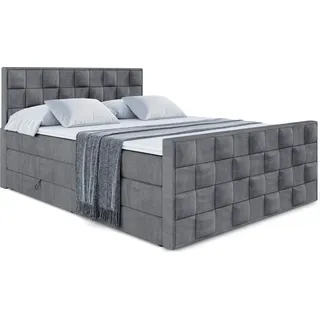 ALTDECOR Boxspringbett mit H3 Matratze-Bonellfederung, H4 Multipocket-Matratze, PUR, Topper (4 cm hoch), Polsterbett mit Kopfteil und Bettkasten - ZAFIRA KING - 180x200 - Dunkelgrau Samt - Dunkelgrau