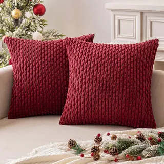 MIULEE 2er Set Kissenbezug 40×40cm Kordsamt Ananas-Ähren Weinrot | Moderne Struktur Weich Dekorativ Vielseitig Pflegeleicht Langlebig Für Sofa Bett Wohnzimmer Schlafzimmer Und Gästezimmer