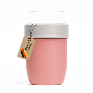 MEBY Müslibecher to go – Auslaufsicherer Joghurt- & Snackbecher mit Unterteilung, BPA-frei, Mikrowellen-, Gefrier- & Spülmaschinengeeignet, Made in Germany, 500 ml + 150 ml (Altrosa)